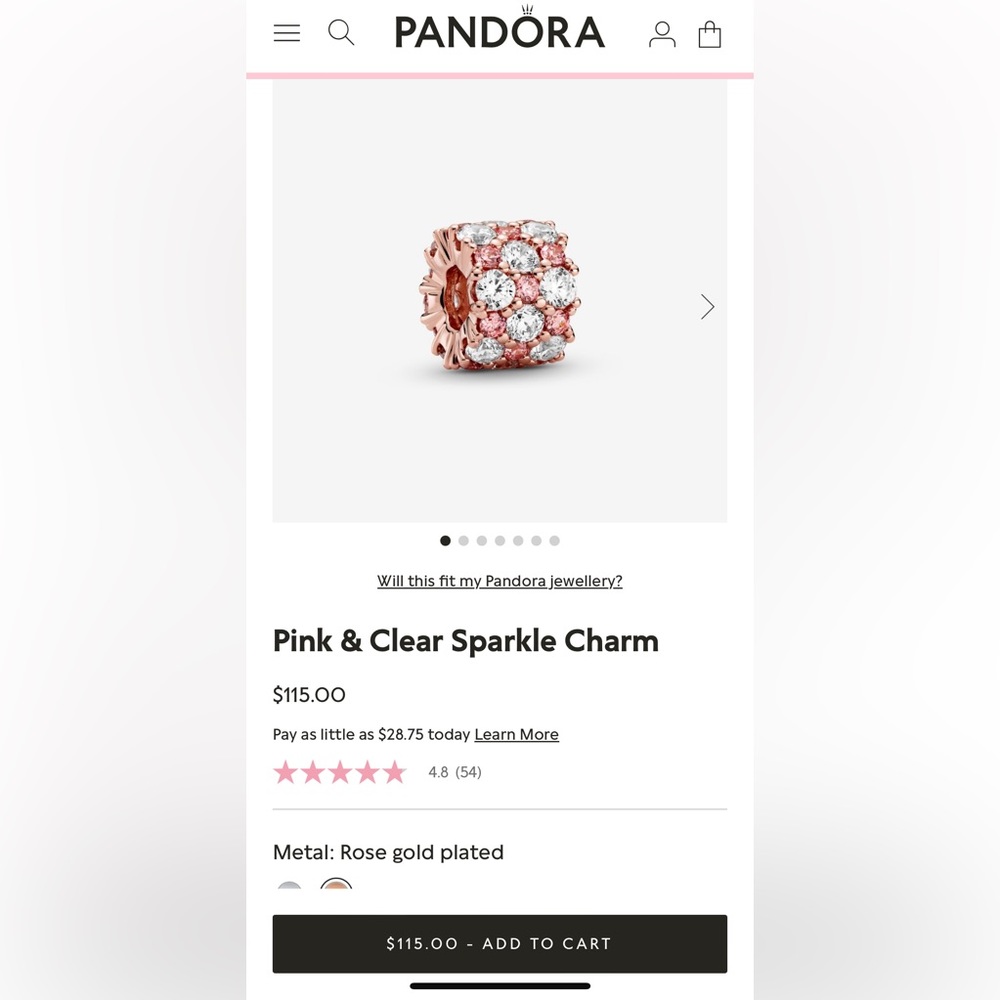 Pandora Pink and Clear Sparkle Charm